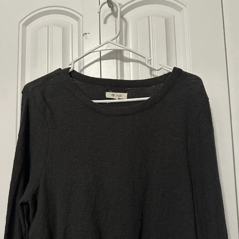 Madewell Blouson Top Black Large Long Sleeve Ruffle Edge Nubby Bell Sleeve